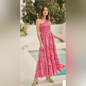 Sugar Lips Sao Paulo Smocked One Shoulder Lys‎ Maxi Dress Large